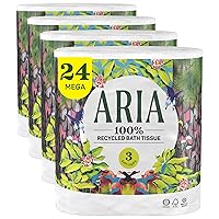 Aria 100% Recycled Toilet Paper, 4 Packs of 6 Rolls, 3 Soft Layers of Bath Tissue with Recyclable Paper Packaging