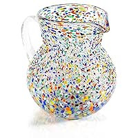 84 oz Mexican Style Glass Pitcher, 1 Piece Set, Mexican Style Glassware Custom Blown Glass Drinkware - Confetti Rock Multi Colored