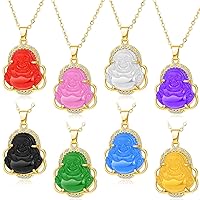 8 Pieces Buddha Pendant Necklace Jade Smiling Buddha Chain Bling Necklace Dainty Amulet Jewelry for Women Men