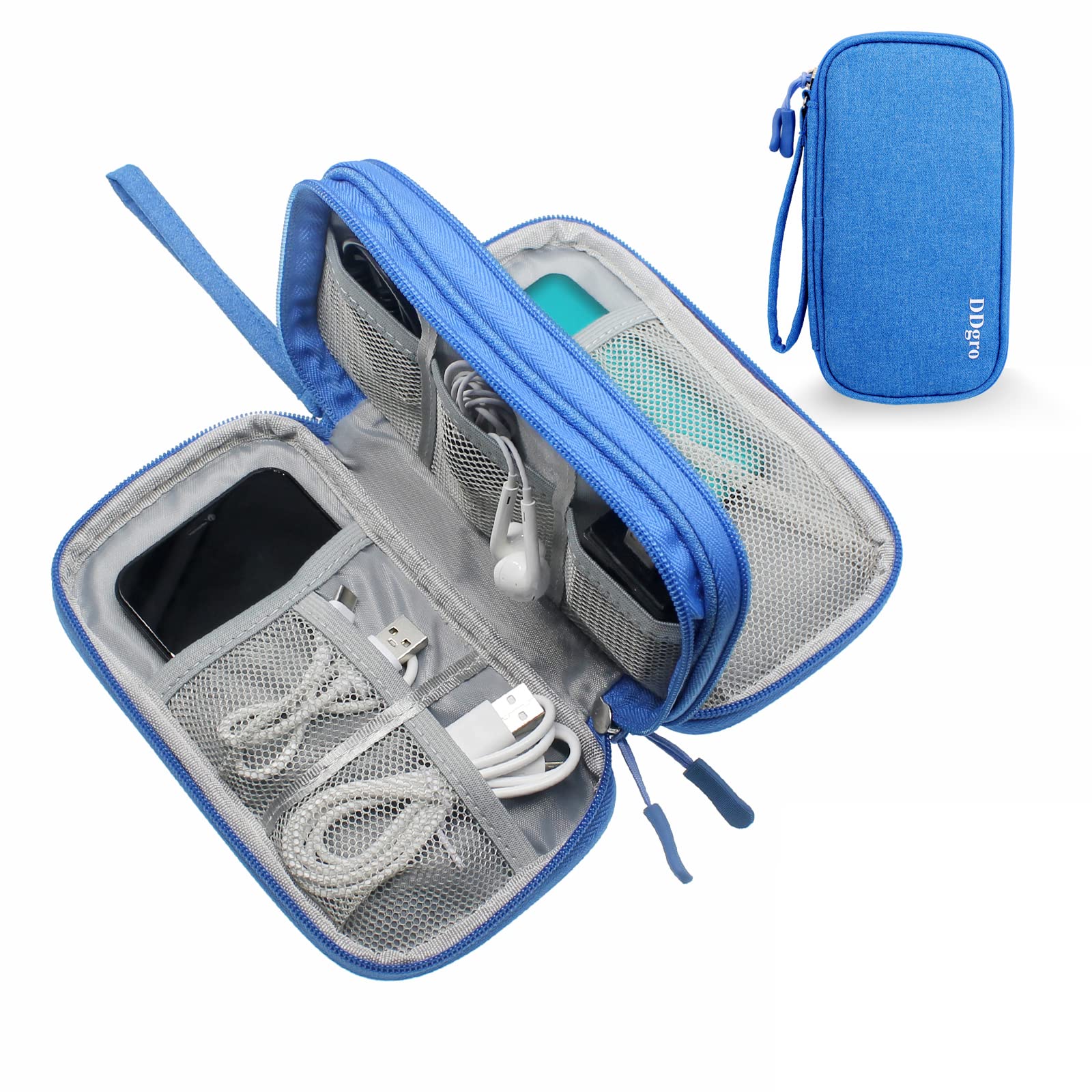 DDgro Electronics Travel Organizer, Small Accessories Pouch Bag for Keeping Power Cord/Charger/Cables Organized (Small, Azure Blue)