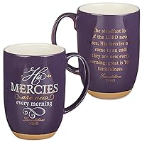 Christian Art Gifts Ceramic Scripture Coffee & Tea Mug Large 15 oz Inspirational Bible Verse Mug for Women: His Mercies are New - Lam. 3:22 Lead-free w/Clay Base & Gold Accents, Purple/White