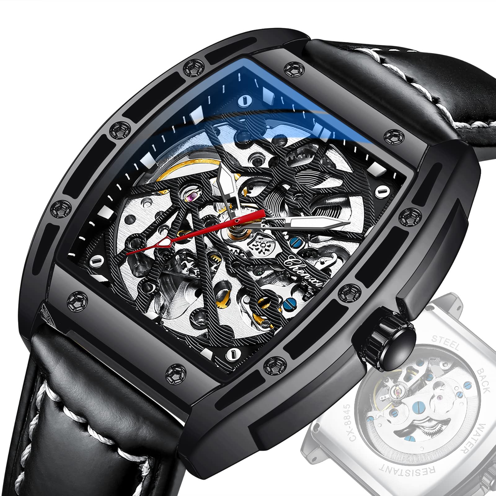 TEINTOP Chenxi Tonneau Watches for Men Automatic Skeleton Male Wristwatch