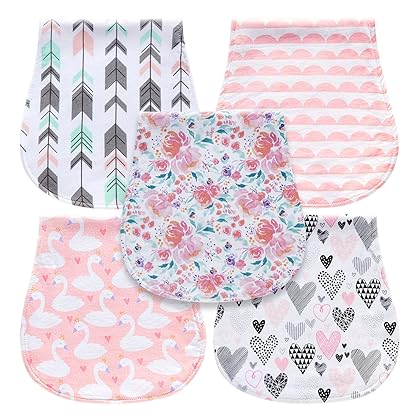 5-Pack Baby Burp Cloths for Girls, Triple Layer, 100% Organic Cotton, Soft and Absorbent Towels, Burping Rags for Newborns by MiiYoung