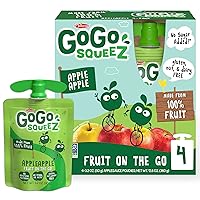 GoGo squeeZ Fruit on the Go, Apple Apple, 3.2 oz (Pack of 4), Unsweetened Fruit Snacks for Kids, Gluten Free, Nut Free and Dairy Free, Recloseable Cap, BPA Free Pouches