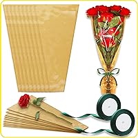 Rokkuon 50Pcs Flower Wrapping Bags Kraft Paper Floral Packing Sleeves Bouquet Bags Clear Flower Wrapping Sleeves for Wedding Birthday Graduation Anniversary Mother's Day Gift, 9.8x3.9x17.9 Inch
