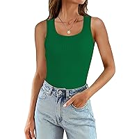 WIHOLL Womens Ribbed Tank Tops 2024 Summer Scoop Neck Slim Fitted Tops Casual Basic Knit Sleeveless Shirts