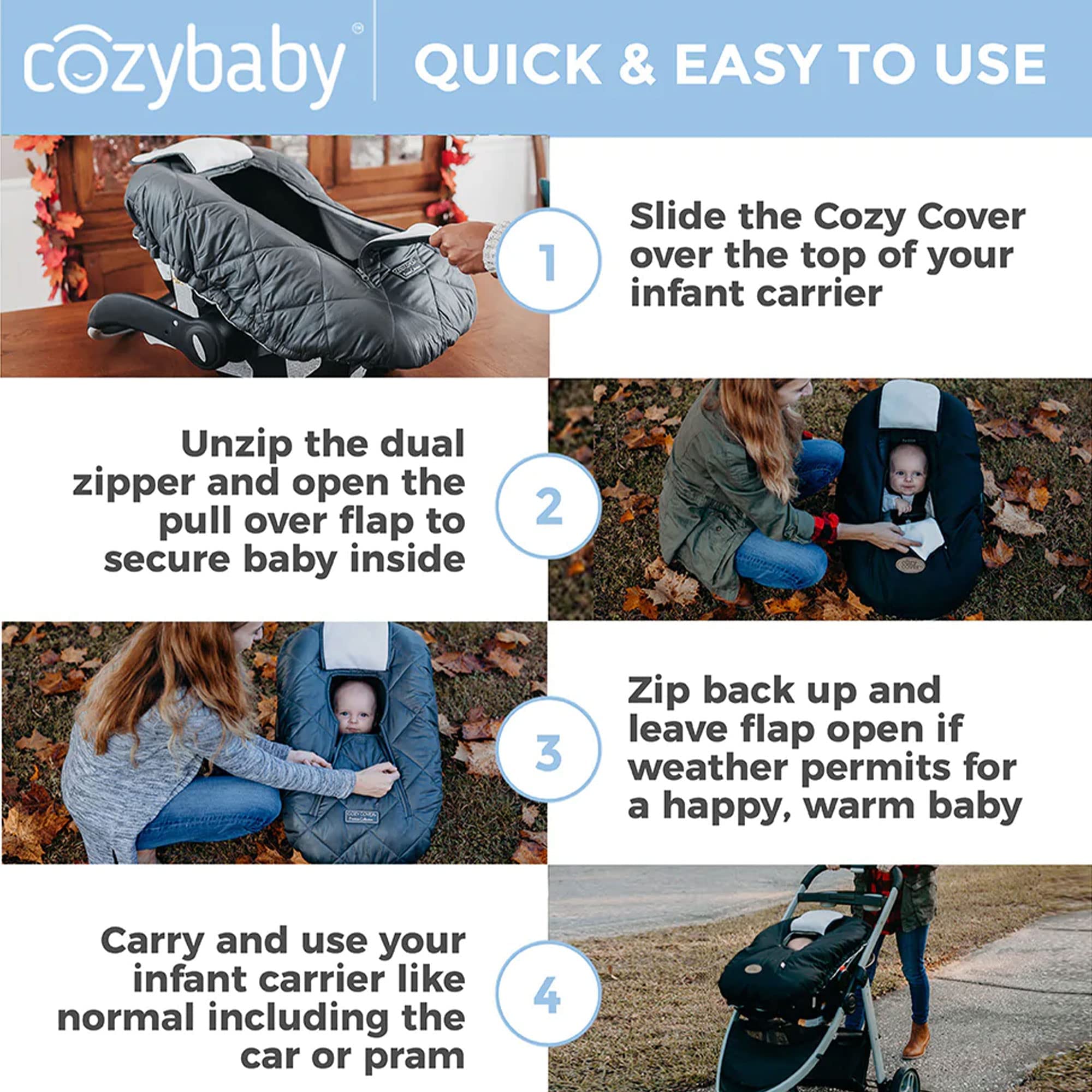 Cozy Cover Infant Car Seat Cover (Black Quilt) - The Industry Leading Infant Carrier Cover Trusted by Over 6 Million Moms Worldwide for Keeping Your Baby Cozy & Warm