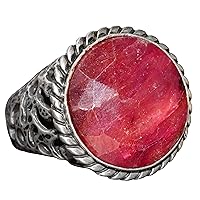 Real Ruby Genuine Gemstone Ring, 19.20 Carat, Birthstone Ring For Men, Sterling Silver Ring Red