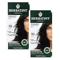 Permanent Haircolor Gel, 1N Black, Alcohol Free, Vegan, 100% Grey Coverage - 4.56 oz (2 Pack)