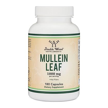 Mullein Leaf Capsules 10,000mg Strength (Mullein Leaf Extract 10:1, Equivalent of 10,000mg Mullein Leaves) 180 Vegan Safe Capsules with No Fillers for Lungs and Respiratory Health by Double Wood