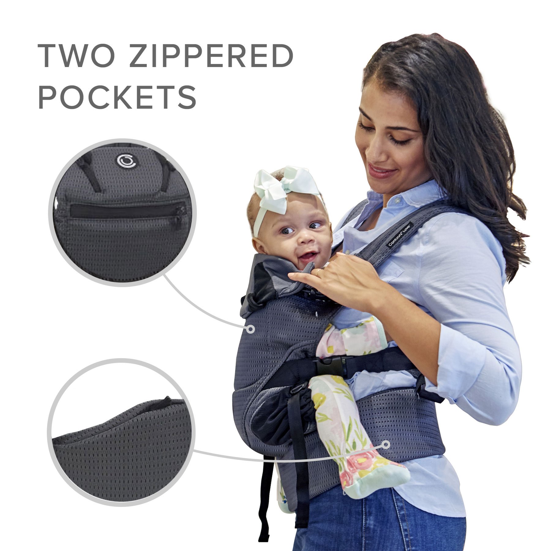 Contours Baby Carrier Newborn to Toddler |Love 3 Position Convertible Easy-to-Use Baby Carrier with Pockets for Men and Women, Newborn, Front Face in and Front Face Out (8-30lbs) - Charcoal Gray