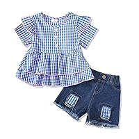 NZRVAWS Baby Girl Clothes Toddler Girl Summer Outfit Shirt Shorts Ripped Jean Infant Clothing 6 12 18 24 Month 2 3 4T