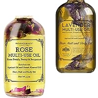 Rose Multi-Use Oil for Face, Body and Hair - Organic Blend of Apricot, Vitamin E - Organic Blend of Apricot, Fractionated Coconut and Sweet Almond Oil