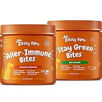 Allergy Immune Supplement for Dogs - with Omega 3 Wild Alaskan Salmon Fish Oil + Stay Green Bites for Dogs - Grass Burn Soft Chews for Lawn Spots