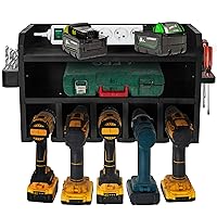 Drill Storage Rack - Cordless Drill Charging Station - Wall Mounted Power Tool Holder - Garage Toolbox Organizer with Screwdriver Organizer and Drill Bit Holder - Natural Wood (Black)