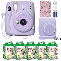 Instax Mini 11 Instant Camera Lilac Purple + Custom Case + Fuji Instax Film Value Pack (50 Sheets) Flamingo Designer Photo Album