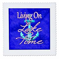 3dRose Living On Lake Time ship anchor on a blue nautical sailing... - Quilt Squares (qs_351475_10)