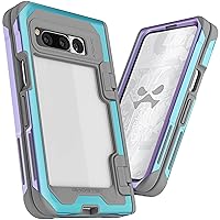 Ghostek ATOMIC slim Pixel Fold Phone Case with Clear Back and Iridescent Aluminum Bumper Heavy Duty Shock Absorbent Protective Metal Phone Covers Designed for 2023 Google Pixel Fold (7.6