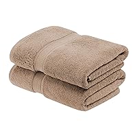 Egyptian Cotton Pile Bath Towel Set of 2, Ultra Soft Luxury Towels, Thick Plush Essentials, Absorbent Heavyweight, Guest Bath, Hotel, Spa, Home Bathroom, Shower Basics, Latte