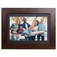 PhotoShare 10.1” Smart Digital Picture Frame, Send Pics from Phone to Frames, WiFi, 8 GB, Holds 5,000+ Pics, HD Touchscreen, Premium Espresso Wood, Easy Setup, No Fees