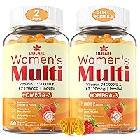 Sugar-Free Multivitamin for Women Gummies-Women's Multi Vitamins & Minerals with D3 + K2, Omega 3, Alage Calcium, Daily Multivitamins A, C, E, B12, Inositol for Energy, Mood, Bone, Hormore, 120 Cts