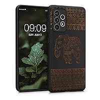 kwmobile Wood Case Compatible with Samsung Galaxy A52 / A52 5G / A52s 5G Case - Cover - Wood Elephant with Pattern Light Brown/Black
