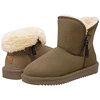 CAMEL CROWN Women's Foldable Snow Boots Warm Fur Winter Boots Mid-Calf Zipper House Slippers Boots Classic Mini Short Boots for Outdoor