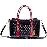 AURA Italian Made Black & Red Leather Large Designer Structured Tote Handbag