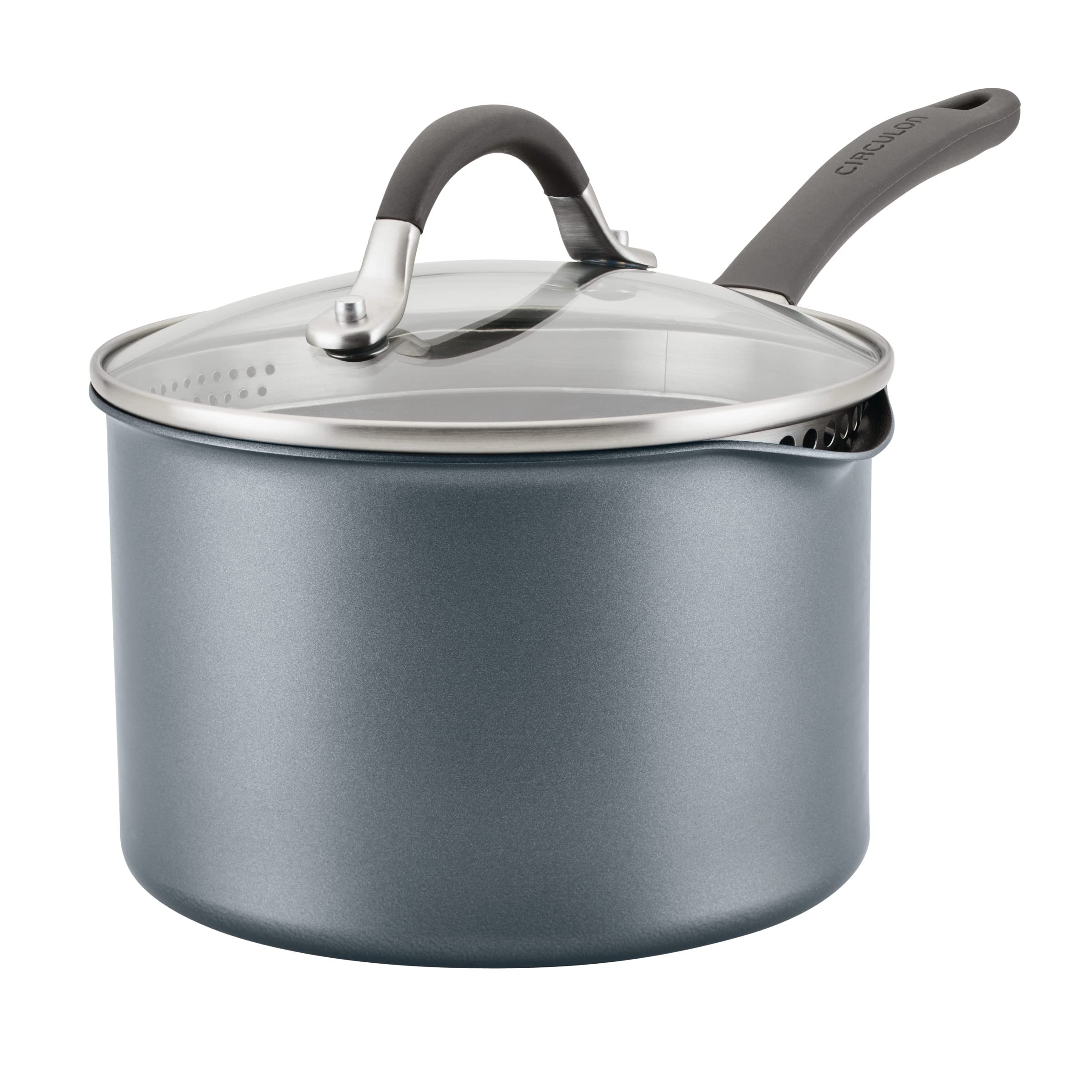 Circulon A1 Series with ScratchDefense Technology Nonstick Induction Straining Sauce Pan with Lid, 3 Quart, Graphite