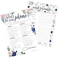 DISTINCTIVS Pink and Blue Floral Baby Shower Games Bundle - What's On Your Phone and Word Scramble - Perfect for Gender Reveal Party - 20 Dual Sided Cards