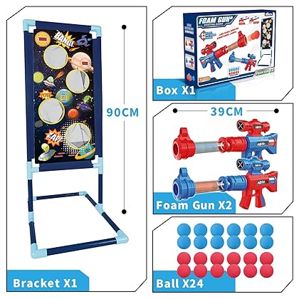 Shemira Shooting Game Toy for 5 6 7 8 9 10+ Years Old Boys & Girls,2pk Foam Ball Popper Air Guns, 24 Foam Balls, Space War Theme Shooting Target, Compatible with Nerf Toy Guns, Ideal Gift for Boys