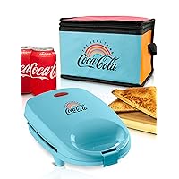 Nostalgia Coca-Cola Sandwich Maker with Beverage Cooler Bag, Non-Stick Panini Press with Lock Feature, Peace and Harmony