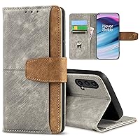 Leather Business Cell Phone Holster for OnePlus 12 5G,Anti-Slip Scratch Resistant Flip Cover with Card Holder,Stand Feature Wallet Case 6.82 Inches - Gray