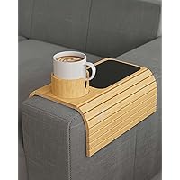Couch Cup Holder, Bamboo Couch Arm Tray with 360° Rotating Drink Holder, Foldable Anti-Slip Couch Arm Table, Sofa Armrest Tray Clip on Wide Couches for Eating, Snacks, Remote, No Installation