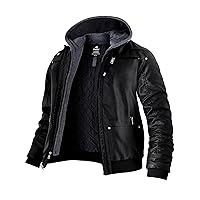 wantdo Men's Big and Tall PU Faux Leather Jacket Zip-Up Motorcycle Bomer Jacket Casual Winter Coat with Removable Hood