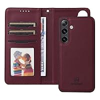 Compatible with Samsung Galaxy S24 Plus Wallet Case Detachable Back Case with Card Holder/Wrist Strap, PU Leather Flip Folio Case with Magnetic Stand Shockproof Phone Cover (Color : Wine Red)
