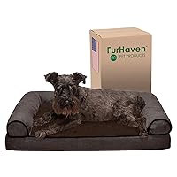 Furhaven Memory Foam Dog Bed for Medium/Small Dogs w/ Removable Bolsters & Washable Cover, For Dogs Up to 35 lbs - Sherpa & Chenille Sofa - Coffee, Medium