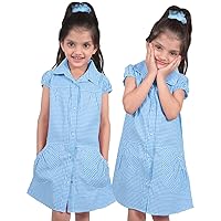 Girls Pack of 2 Uniform School Dress Soft Comfortable Gingham Check Printed Dresses with Scrunchies Age 3-14 Year