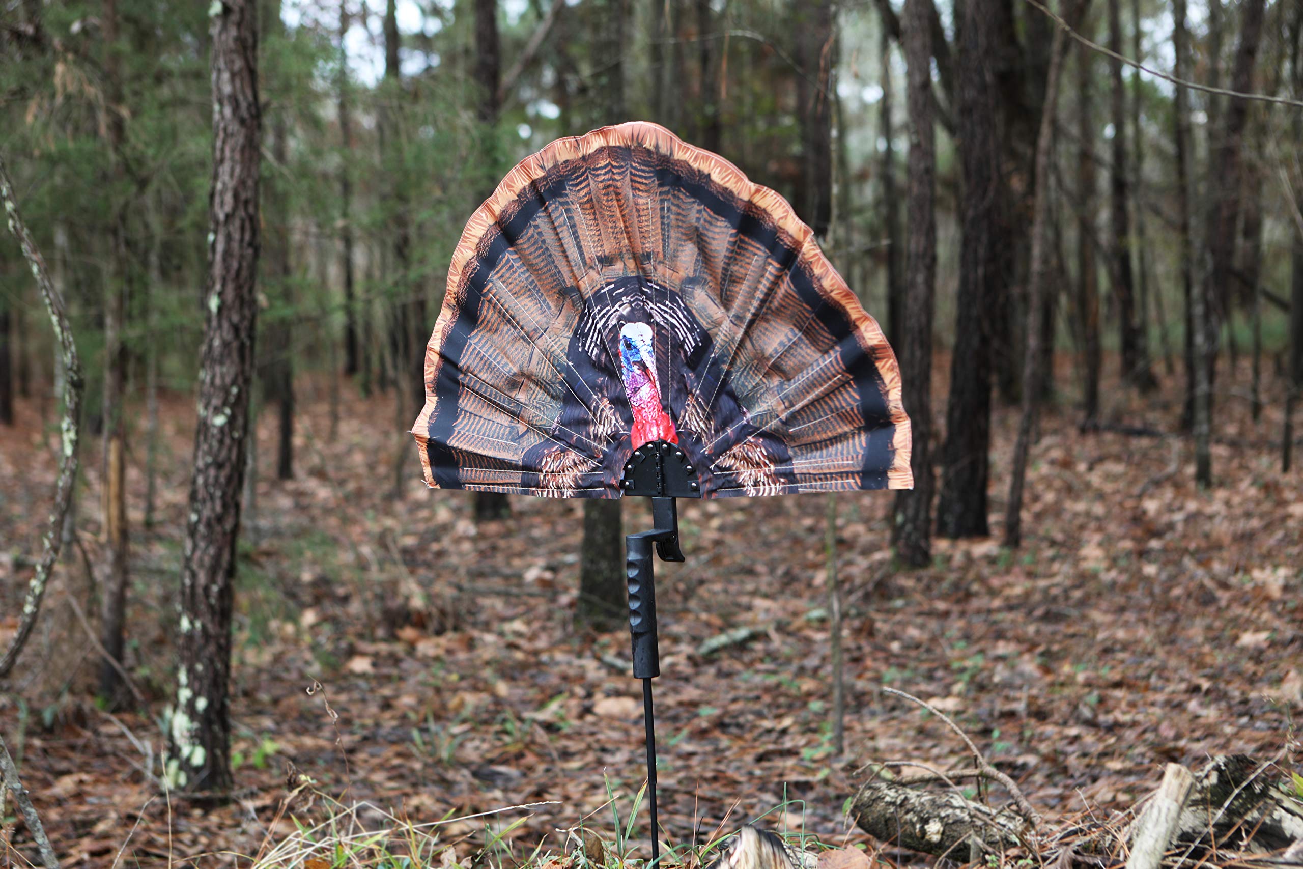 MOJO Outdoors Fatal Fan Turkey Hunting Decoy, Realistic Artificial Fan with Photo Head Mounted Stake, Turkey Hunting Gear and Accessories
