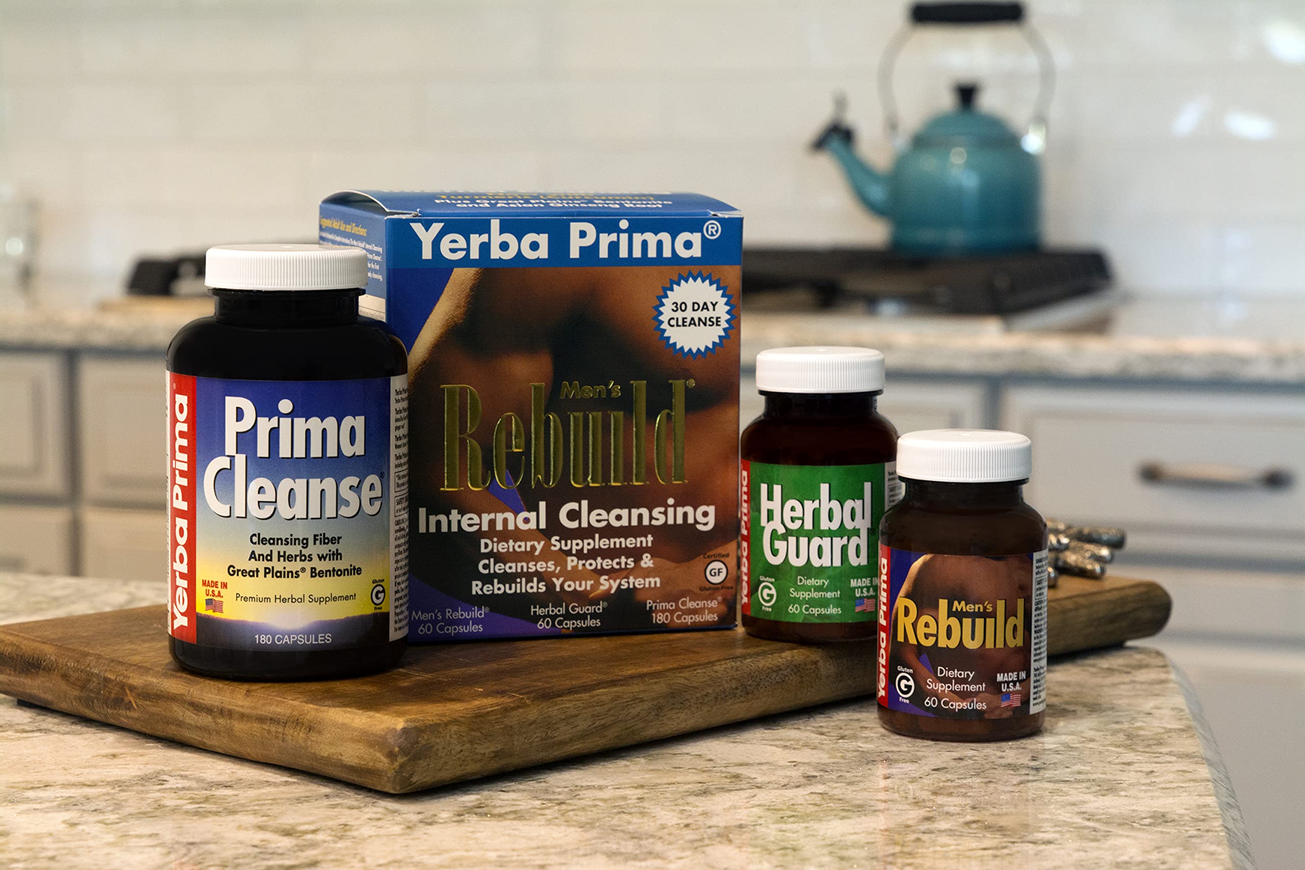 Yerba Prima Cleanse Men Rebuild Kit - 30 Day Internal Cleansing Supplements Designed for Males - Prostate & Colon Health - Kidney & Liver - Natural Herbal Psyllium Fiber, Aloe Vera, Milk Thistle Seed