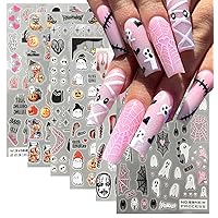 6Sheets Halloween Nail Sticker Halloween 3D Ghost Nail Decals Horror Spooky Spider Web Pumpkin Cute Cartoon Nail Design Stickers for Women Manicure Decal Holiday DIY Halloween Nail Decoration