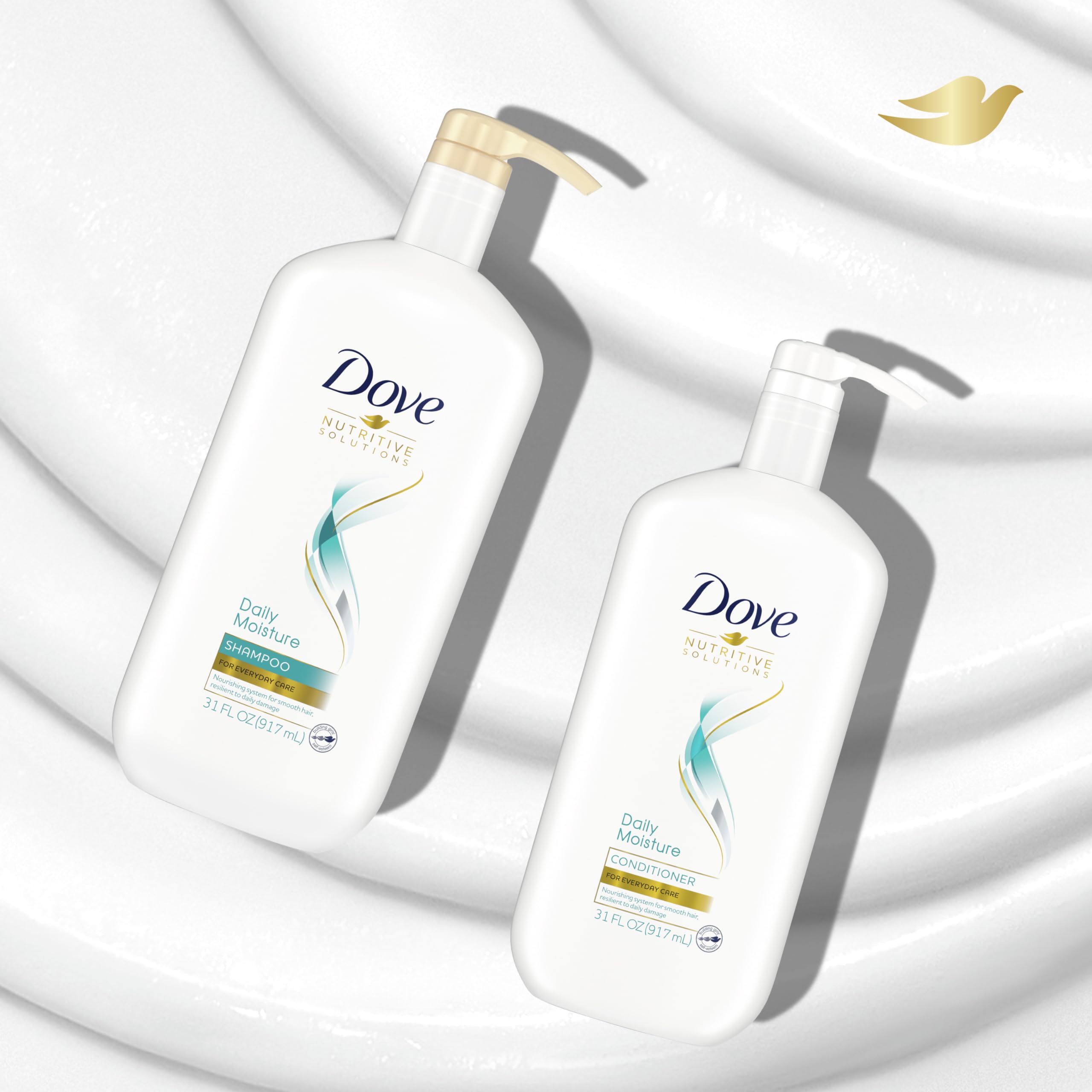 Dove Nutritive Solutions Moisturizing Shampoo and Conditioner with Pump Daily Moisture 2 Count for Dry Hair with Pro-Moisture Complex for Manageable and Silky Hair 31 oz