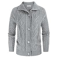 GRACE KARIN Women's Button Down Chunky Cable Knit Cardigan Long Sleeve Stand Collar Cardigan Sweaters Fall Outwear