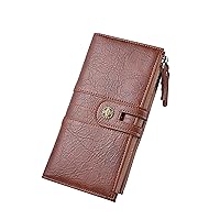 Men Leather Long Bifold Wallet Purse Retro Cash Cluth Double Zip Snap Credit Card Case(Light Brown)