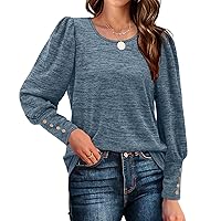 Bofell Womens Puff Sleeve Tops Fall Long Sleeve Tunic Tops Button Down Shirts Blouses