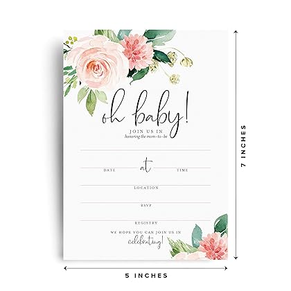 Bliss Collections Invitations with Envelopes, Oh Baby Boho Floral, Invites for Baby Showers and Parties, 5