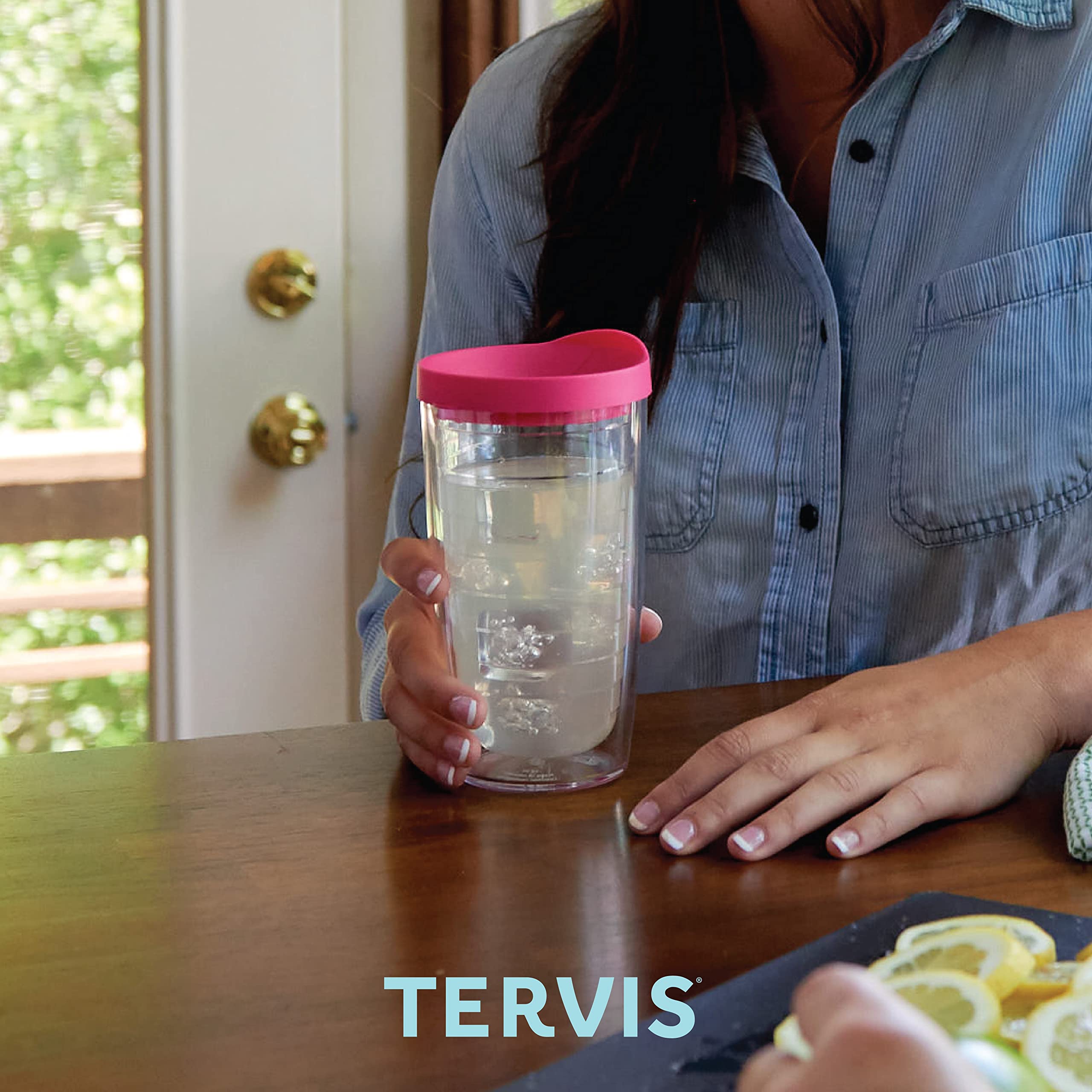 Tervis Made in USA Double Walled Clear & Colorful Tabletop Insulated Tumbler Cup Keeps Drinks Cold & Hot, 16oz - 4pk, Assorted