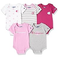Champion 5-Pack Short Sleeve Baby Bodysuit, Gender Neutral Baby Clothes Infant Clothing, Multiple Colors/0-6M