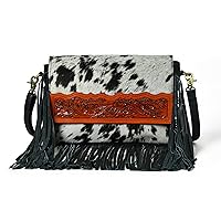 Real Hair on Leather Handbags for Women Ladies Crossbody Shoulder Bags Purse For Women -(Black/Tan)