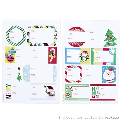 Hallmark Christmas Gift Tag Stickers (96 Labels; Santa, Trees, Blue, Glitter)